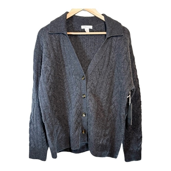 Nordstrom Signature Cable Knit Wool/Cashmere Cardigan in Charcoal NWT - Picture 1 of 6